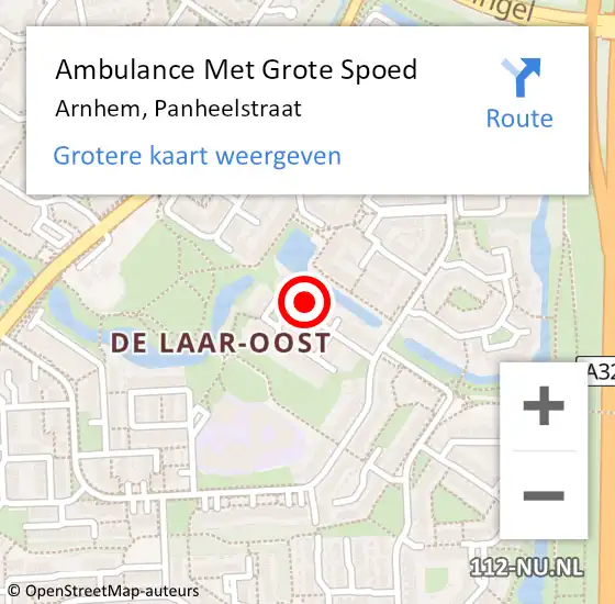 Locatie op kaart van de 112 melding: Ambulance Met Grote Spoed Naar Arnhem, Panheelstraat op 12 april 2022 02:42