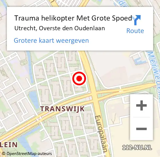 Locatie op kaart van de 112 melding: Trauma helikopter Met Grote Spoed Naar Utrecht, Overste den Oudenlaan op 12 april 2022 02:52