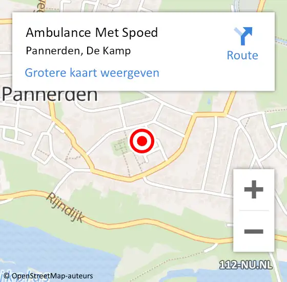 Locatie op kaart van de 112 melding: Ambulance Met Spoed Naar Pannerden, De Kamp op 12 april 2022 03:30