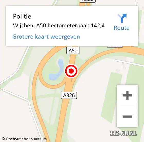 Locatie op kaart van de 112 melding: Politie Wijchen, A50 hectometerpaal: 142,4 op 12 april 2022 04:43