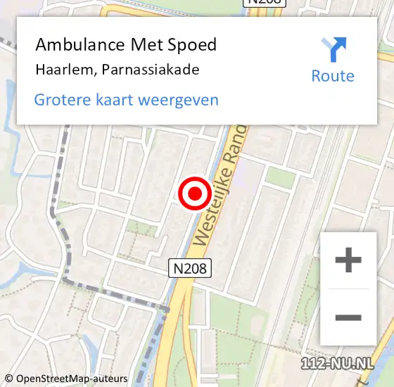 Locatie op kaart van de 112 melding: Ambulance Met Spoed Naar Haarlem, Parnassiakade op 12 april 2022 05:23