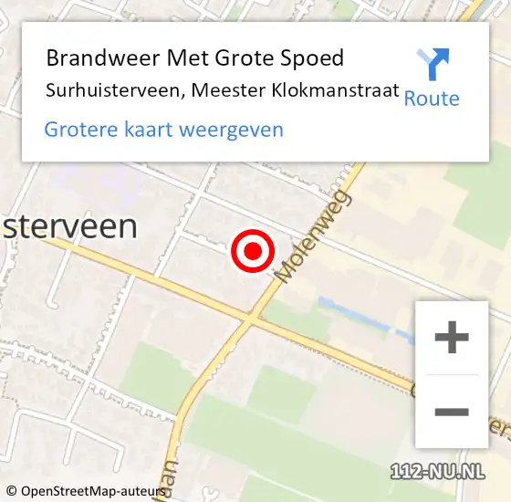 Locatie op kaart van de 112 melding: Brandweer Met Grote Spoed Naar Surhuisterveen, Meester Klokmanstraat op 14 juli 2014 08:49