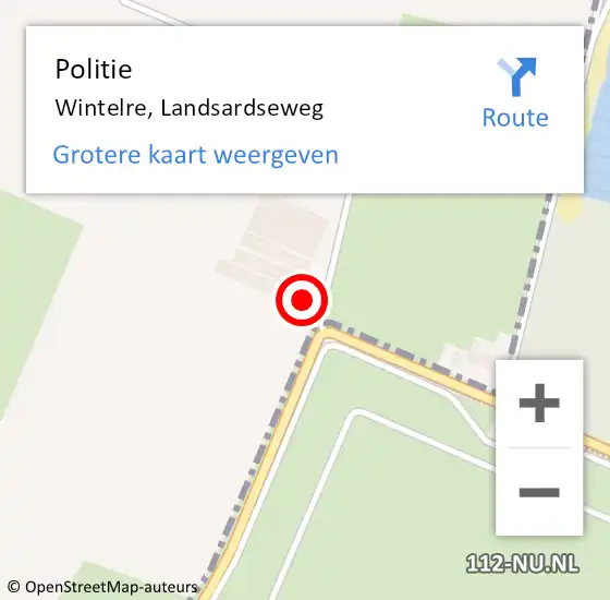 Locatie op kaart van de 112 melding: Politie Wintelre, Landsardseweg op 12 april 2022 05:52