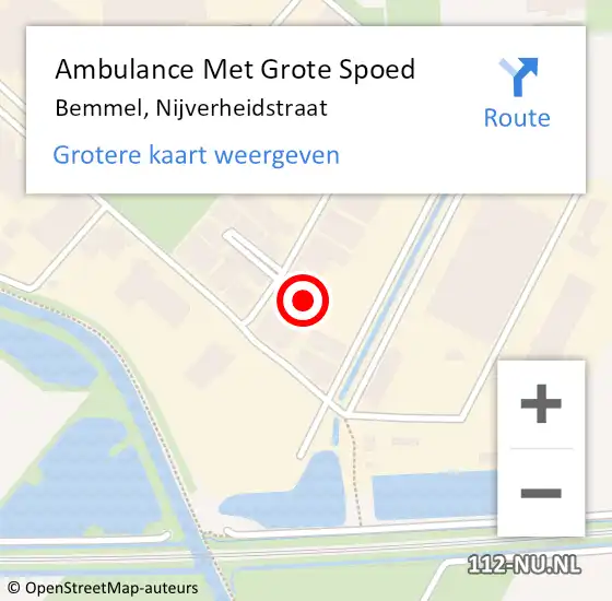 Locatie op kaart van de 112 melding: Ambulance Met Grote Spoed Naar Bemmel, Nijverheidstraat op 12 april 2022 07:07