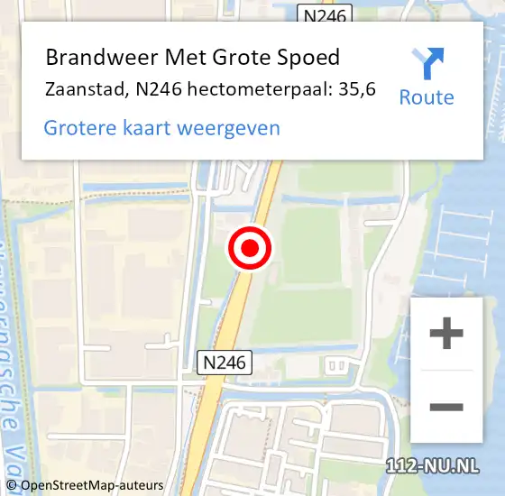 Locatie op kaart van de 112 melding: Brandweer Met Grote Spoed Naar Zaanstad, N246 hectometerpaal: 35,6 op 12 april 2022 07:51