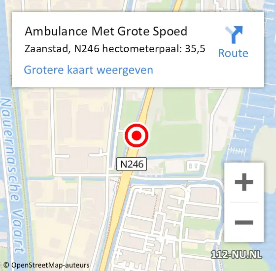 Locatie op kaart van de 112 melding: Ambulance Met Grote Spoed Naar Zaanstad, N246 hectometerpaal: 35,5 op 12 april 2022 07:52