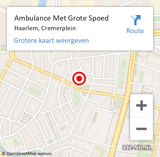 Locatie op kaart van de 112 melding: Ambulance Met Grote Spoed Naar Haarlem, Cremerplein op 12 april 2022 08:14
