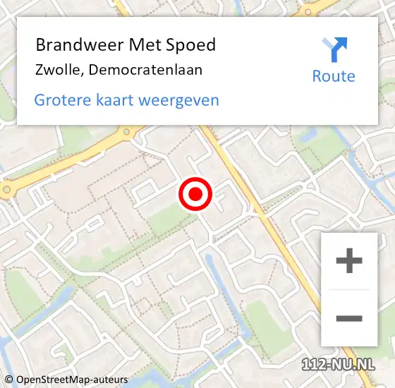 Locatie op kaart van de 112 melding: Brandweer Met Spoed Naar Zwolle, Democratenlaan op 12 april 2022 08:19