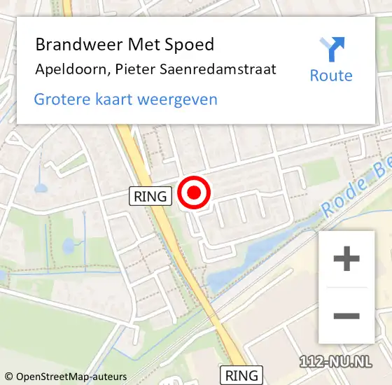 Locatie op kaart van de 112 melding: Brandweer Met Spoed Naar Apeldoorn, Pieter Saenredamstraat op 12 april 2022 08:20