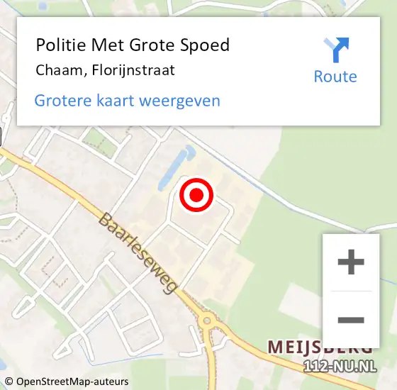 Locatie op kaart van de 112 melding: Politie Met Grote Spoed Naar Chaam, Florijnstraat op 12 april 2022 08:27