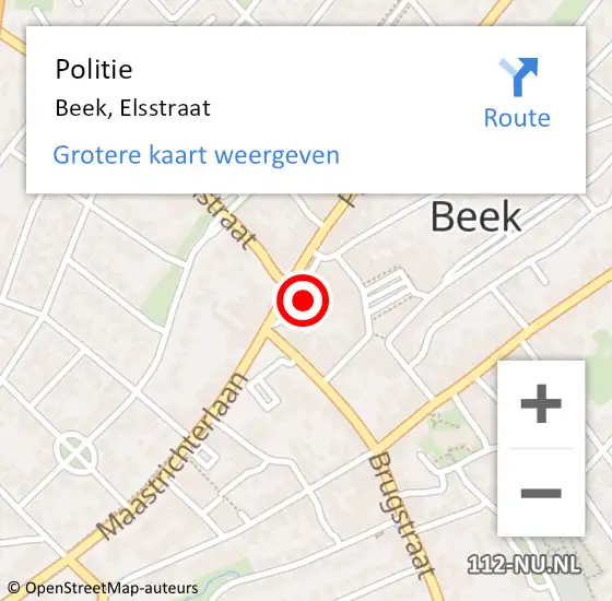 Locatie op kaart van de 112 melding: Politie Beek, Elsstraat op 12 april 2022 08:43