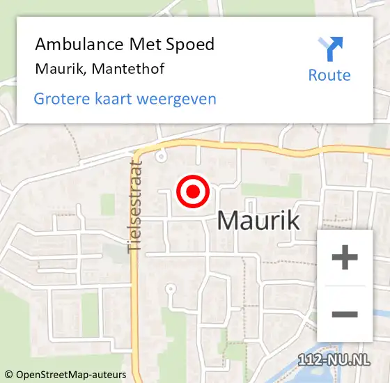 Locatie op kaart van de 112 melding: Ambulance Met Spoed Naar Maurik, Mantethof op 12 april 2022 08:50