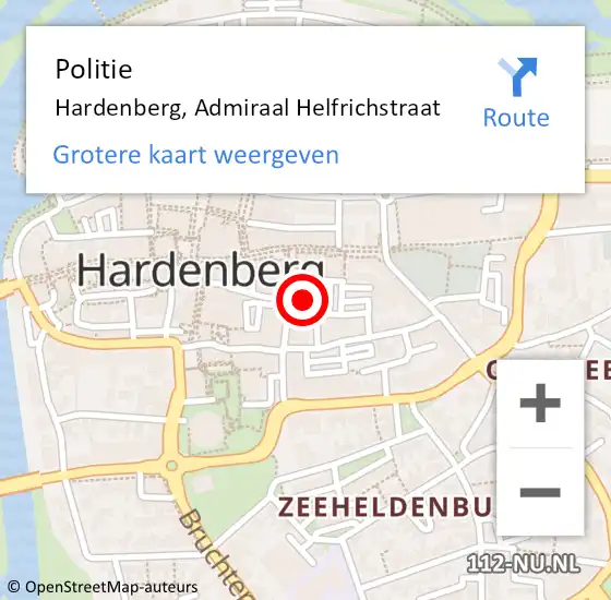 Locatie op kaart van de 112 melding: Politie Hardenberg, Admiraal Helfrichstraat op 12 april 2022 09:50