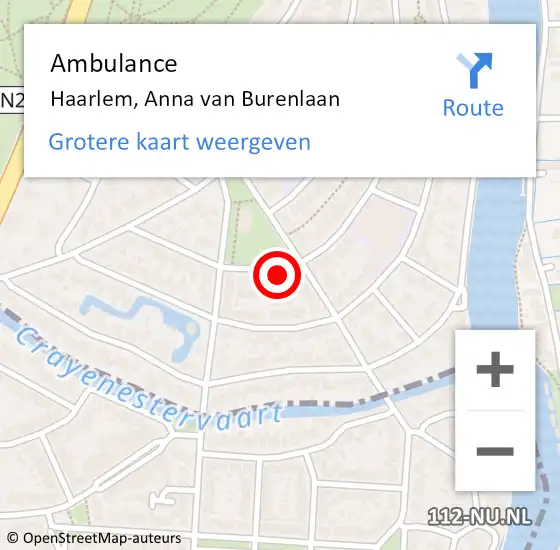 Locatie op kaart van de 112 melding: Ambulance Haarlem, Anna van Burenlaan op 12 april 2022 09:57