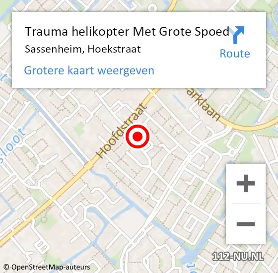 Locatie op kaart van de 112 melding: Trauma helikopter Met Grote Spoed Naar Sassenheim, Hoekstraat op 12 april 2022 10:12