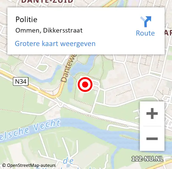 Locatie op kaart van de 112 melding: Politie Ommen, Dikkersstraat op 12 april 2022 10:17