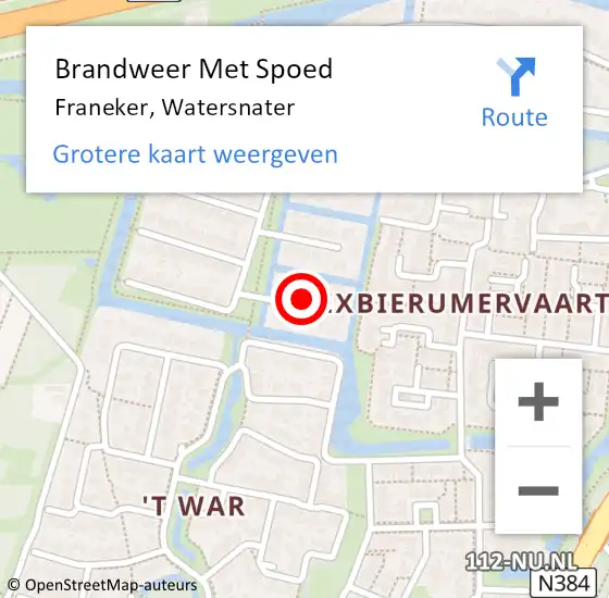 Locatie op kaart van de 112 melding: Brandweer Met Spoed Naar Franeker, Watersnater op 12 april 2022 10:21