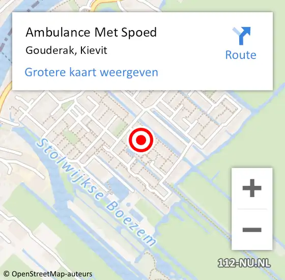 Locatie op kaart van de 112 melding: Ambulance Met Spoed Naar Gouderak, Kievit op 12 april 2022 10:31