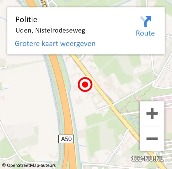 Locatie op kaart van de 112 melding: Politie Uden, Nistelrodeseweg op 12 april 2022 10:36