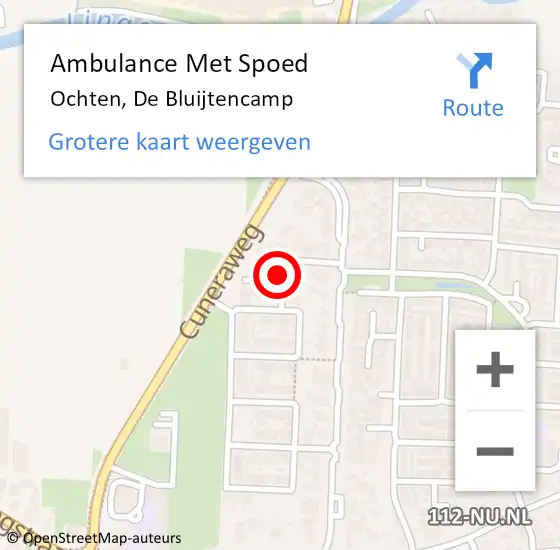 Locatie op kaart van de 112 melding: Ambulance Met Spoed Naar Ochten, De Bluijtencamp op 12 april 2022 10:37