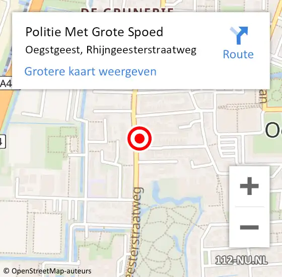 Locatie op kaart van de 112 melding: Politie Met Grote Spoed Naar Oegstgeest, Rhijngeesterstraatweg op 12 april 2022 10:42