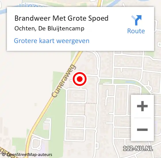 Locatie op kaart van de 112 melding: Brandweer Met Grote Spoed Naar Ochten, De Bluijtencamp op 12 april 2022 10:43