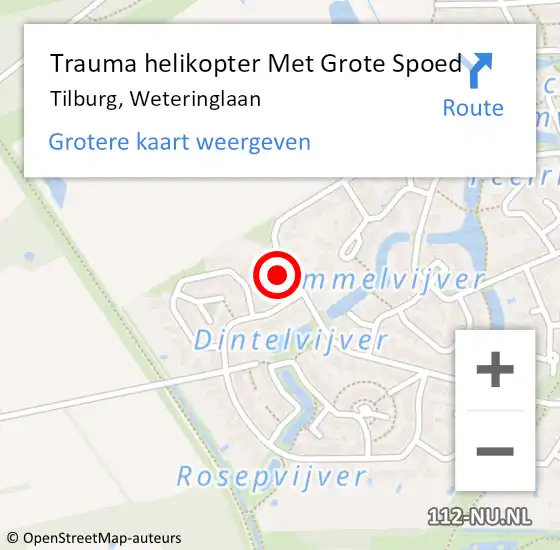 Locatie op kaart van de 112 melding: Trauma helikopter Met Grote Spoed Naar Tilburg, Weteringlaan op 12 april 2022 10:44