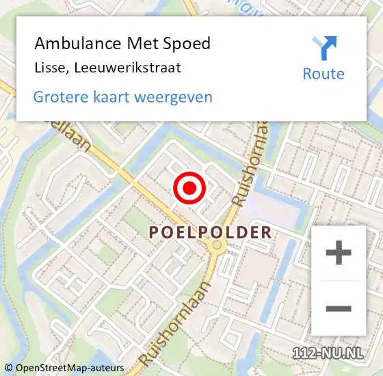 Locatie op kaart van de 112 melding: Ambulance Met Spoed Naar Lisse, Leeuwerikstraat op 12 april 2022 11:05