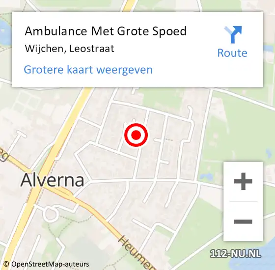 Locatie op kaart van de 112 melding: Ambulance Met Grote Spoed Naar Wijchen, Leostraat op 12 april 2022 11:06