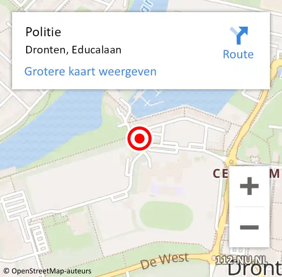 Locatie op kaart van de 112 melding: Politie Dronten, Educalaan op 12 april 2022 11:07