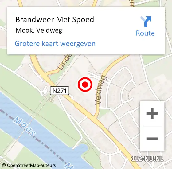 Locatie op kaart van de 112 melding: Brandweer Met Spoed Naar Mook, Veldweg op 12 april 2022 11:21