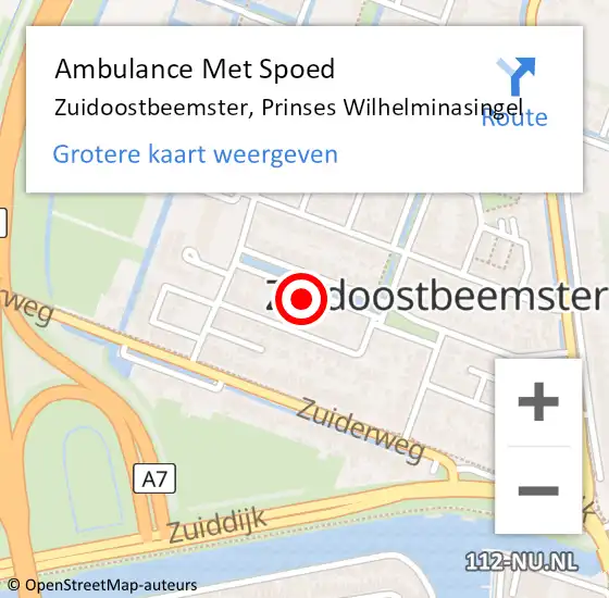 Locatie op kaart van de 112 melding: Ambulance Met Spoed Naar Zuidoostbeemster, Prinses Wilhelminasingel op 12 april 2022 11:50