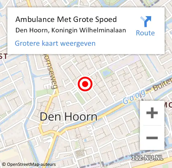 Locatie op kaart van de 112 melding: Ambulance Met Grote Spoed Naar Den Hoorn, Koningin Wilhelminalaan op 12 april 2022 11:56