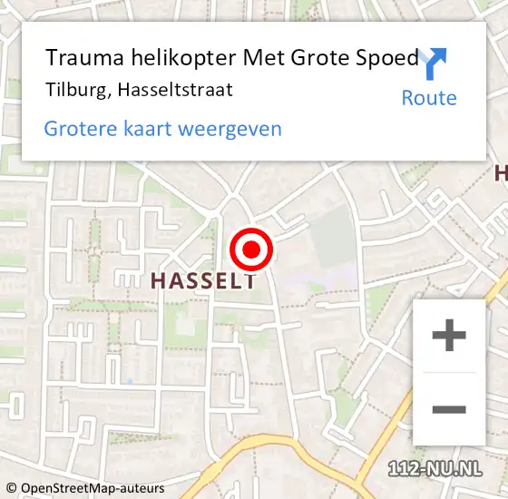 Locatie op kaart van de 112 melding: Trauma helikopter Met Grote Spoed Naar Tilburg, Hasseltstraat op 12 april 2022 12:03