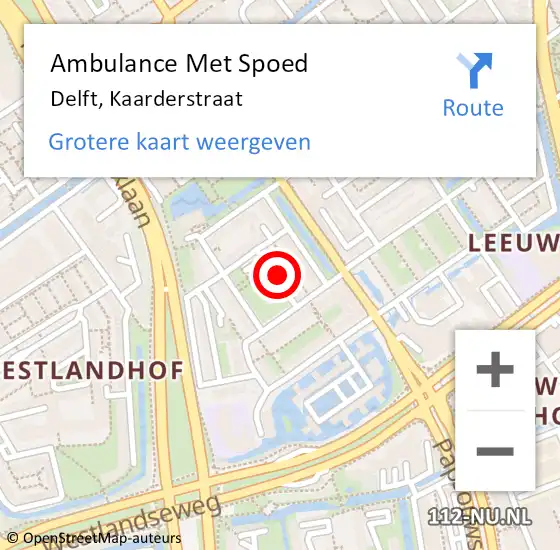 Locatie op kaart van de 112 melding: Ambulance Met Spoed Naar Delft, Kaarderstraat op 12 april 2022 12:36