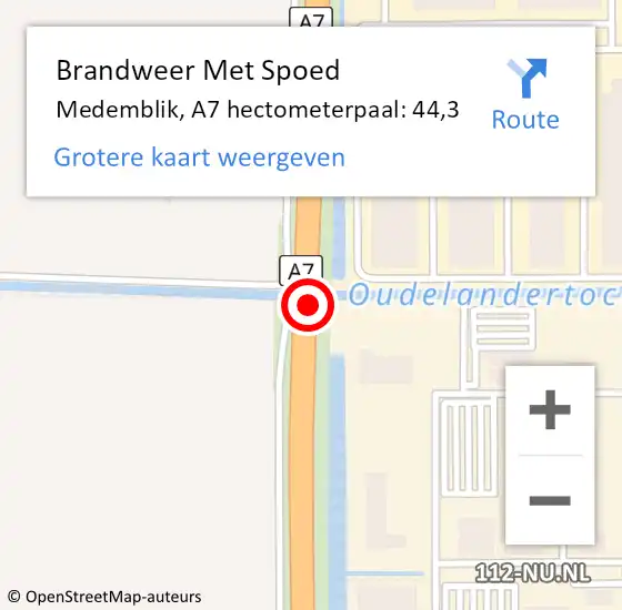 Locatie op kaart van de 112 melding: Brandweer Met Spoed Naar Medemblik, A7 hectometerpaal: 44,3 op 12 april 2022 12:55