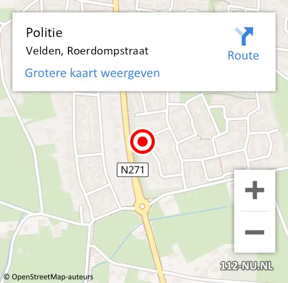 Locatie op kaart van de 112 melding: Politie Velden, Roerdompstraat op 12 april 2022 12:59