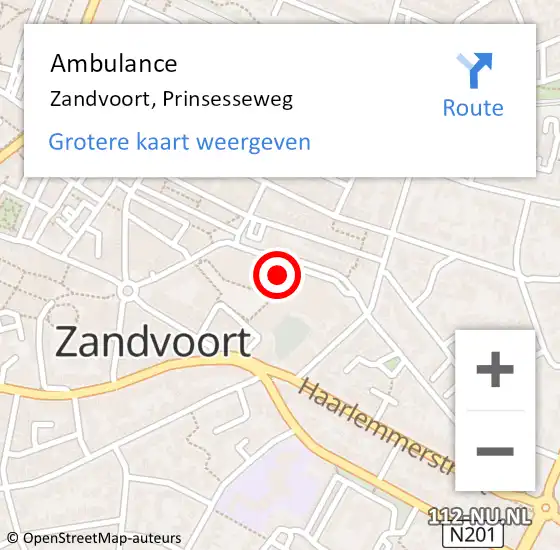 Locatie op kaart van de 112 melding: Ambulance Zandvoort, Prinsesseweg op 12 april 2022 13:09