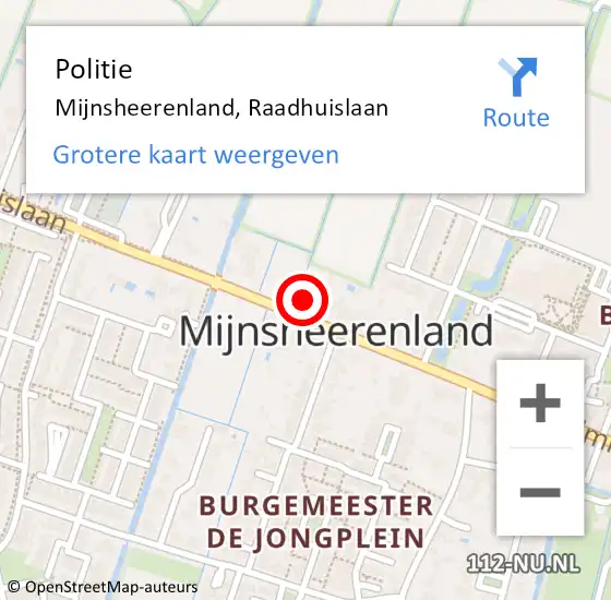 Locatie op kaart van de 112 melding: Politie Mijnsheerenland, Raadhuislaan op 12 april 2022 13:13