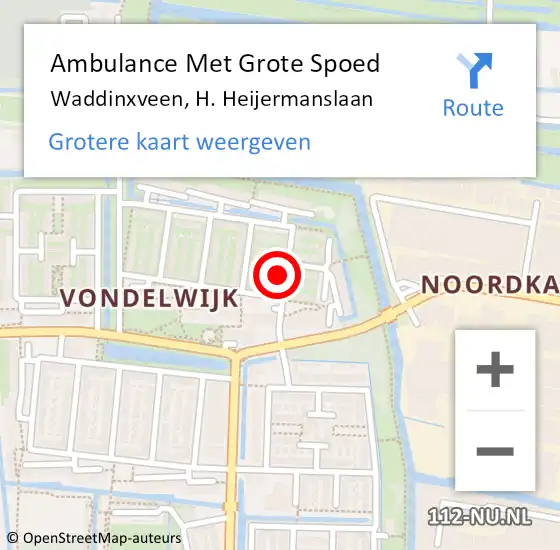 Locatie op kaart van de 112 melding: Ambulance Met Grote Spoed Naar Waddinxveen, H. Heijermanslaan op 12 april 2022 13:22