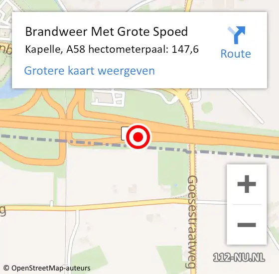 Locatie op kaart van de 112 melding: Brandweer Met Grote Spoed Naar Kapelle, A58 hectometerpaal: 147,6 op 12 april 2022 13:23