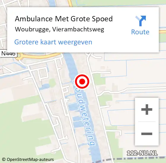 Locatie op kaart van de 112 melding: Ambulance Met Grote Spoed Naar Woubrugge, Vierambachtsweg op 12 april 2022 13:26