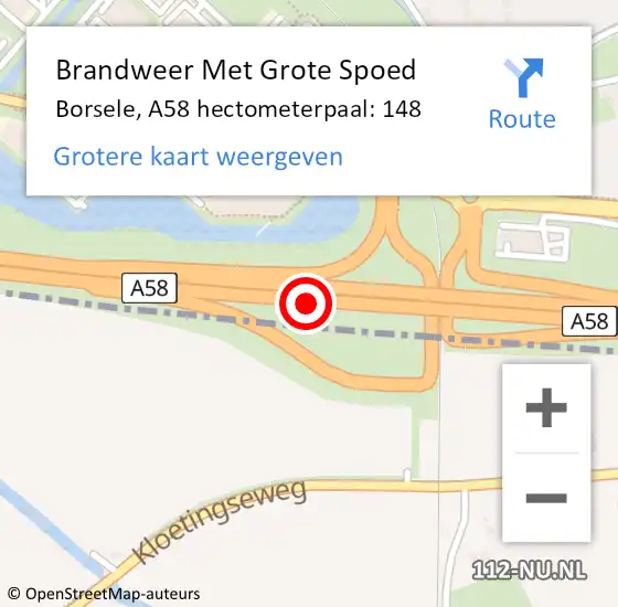 Locatie op kaart van de 112 melding: Brandweer Met Grote Spoed Naar Borsele, A58 hectometerpaal: 148 op 12 april 2022 13:26