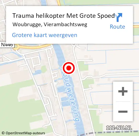 Locatie op kaart van de 112 melding: Trauma helikopter Met Grote Spoed Naar Woubrugge, Vierambachtsweg op 12 april 2022 13:30