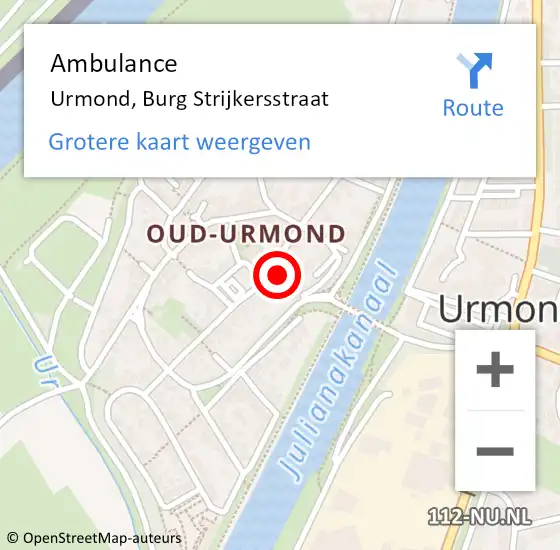 Locatie op kaart van de 112 melding: Ambulance Urmond, Burg Strijkersstraat op 14 juli 2014 09:23