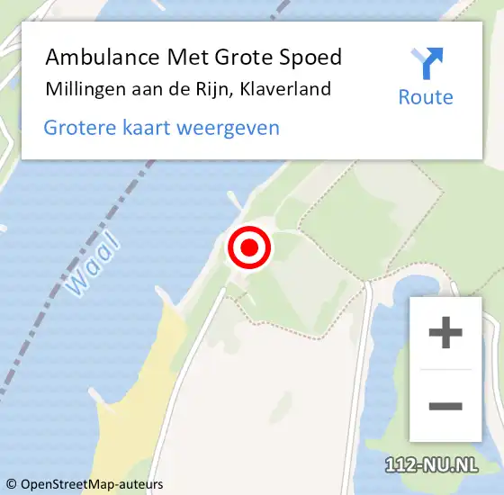 Locatie op kaart van de 112 melding: Ambulance Met Grote Spoed Naar Millingen aan de Rijn, Klaverland op 12 april 2022 13:41