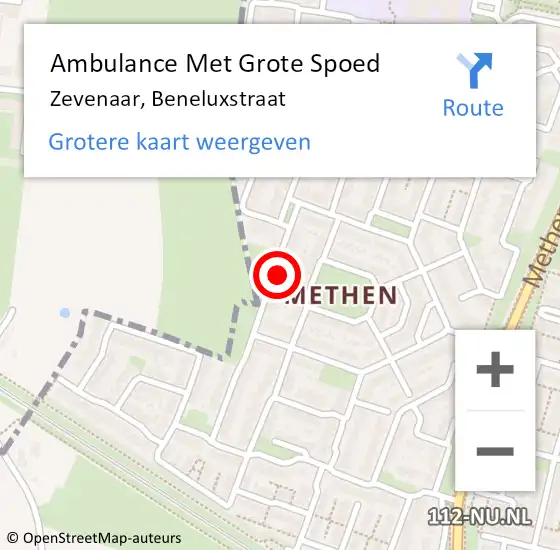 Locatie op kaart van de 112 melding: Ambulance Met Grote Spoed Naar Zevenaar, Beneluxstraat op 12 april 2022 13:41