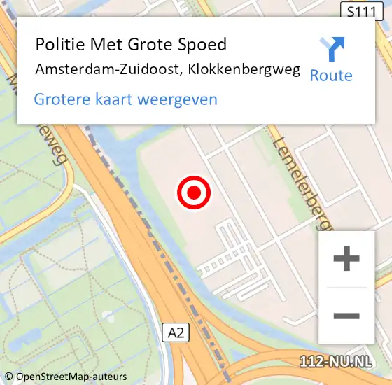 Locatie op kaart van de 112 melding: Politie Met Grote Spoed Naar Amsterdam-Zuidoost, Klokkenbergweg op 12 april 2022 13:56