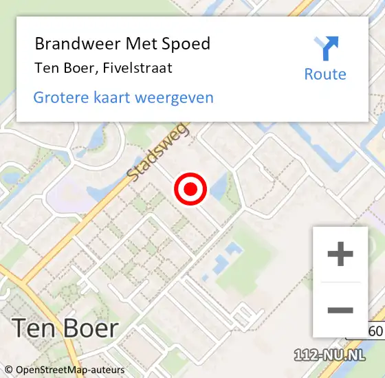 Locatie op kaart van de 112 melding: Brandweer Met Spoed Naar Ten Boer, Fivelstraat op 12 april 2022 14:09