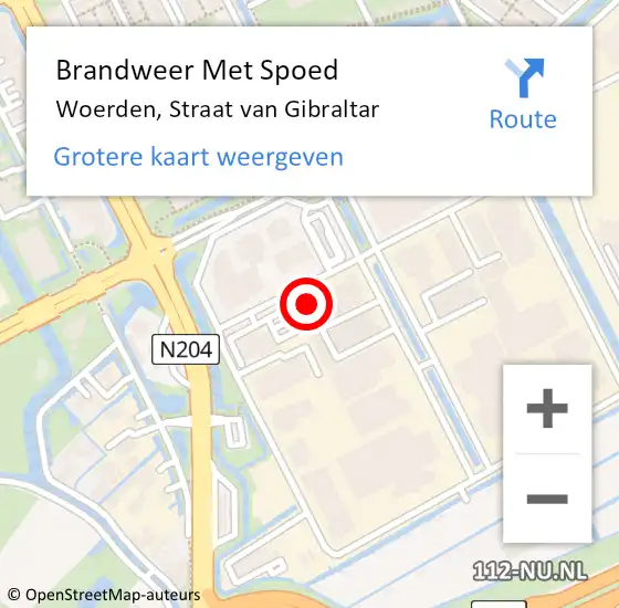 Locatie op kaart van de 112 melding: Brandweer Met Spoed Naar Woerden, Straat van Gibraltar op 12 april 2022 14:22